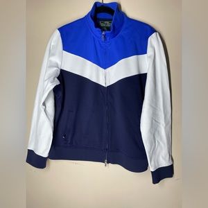 Lauren Ralph Lauren Sweater Womens XL Blue White Striped Sweatshirt Full Zip